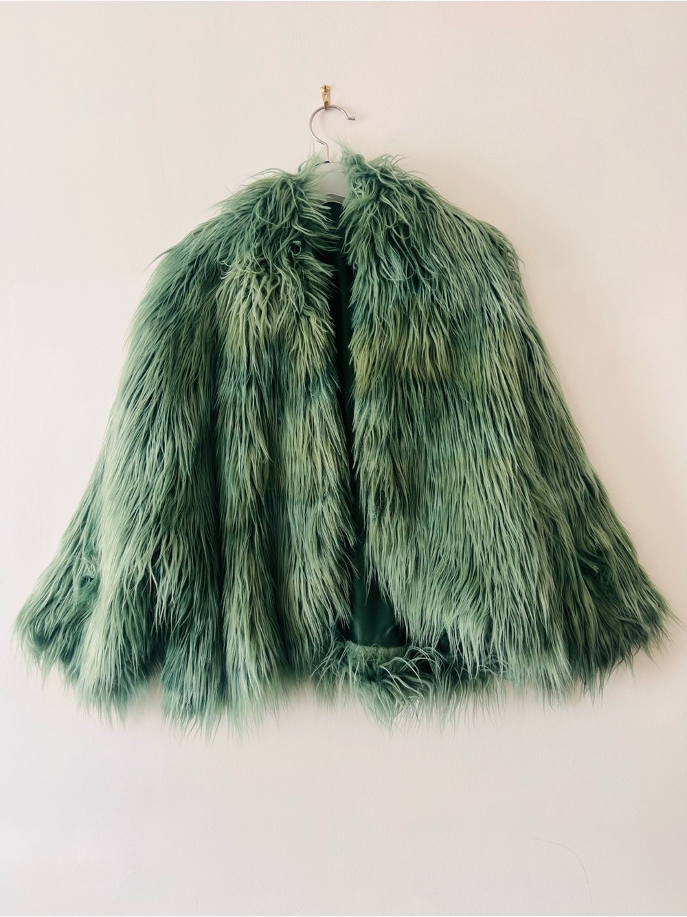 Plush Green Faux Fur Teddy Jacket for Women
